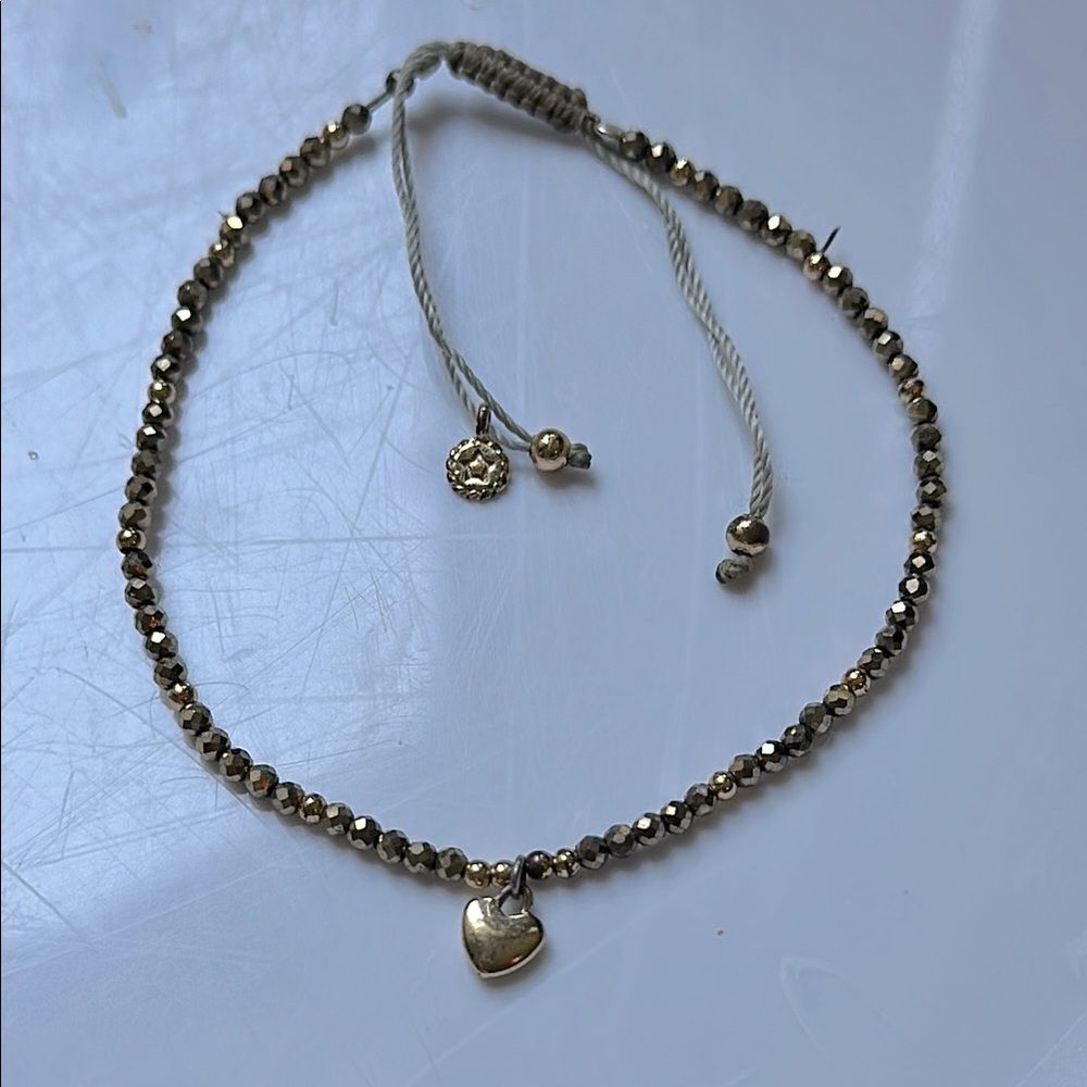 Sparkly Gold Tone‎ Beaded Heart Adjustable Slider Bracelet